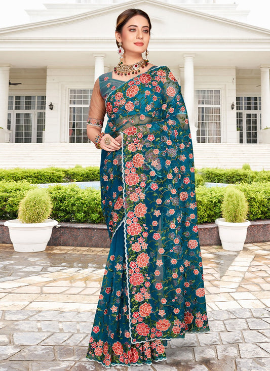 Contemporary Embroidered Net Saree - S2411