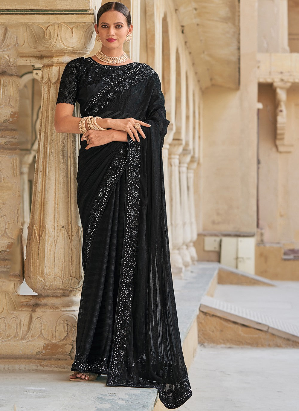 Classic Embroidered Fancy Fabric Saree - S4097