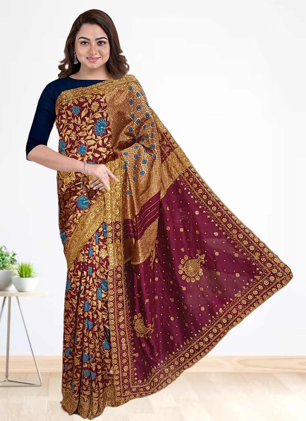 Contemporary Embroidered Kanjivaram Silk Saree - S4602