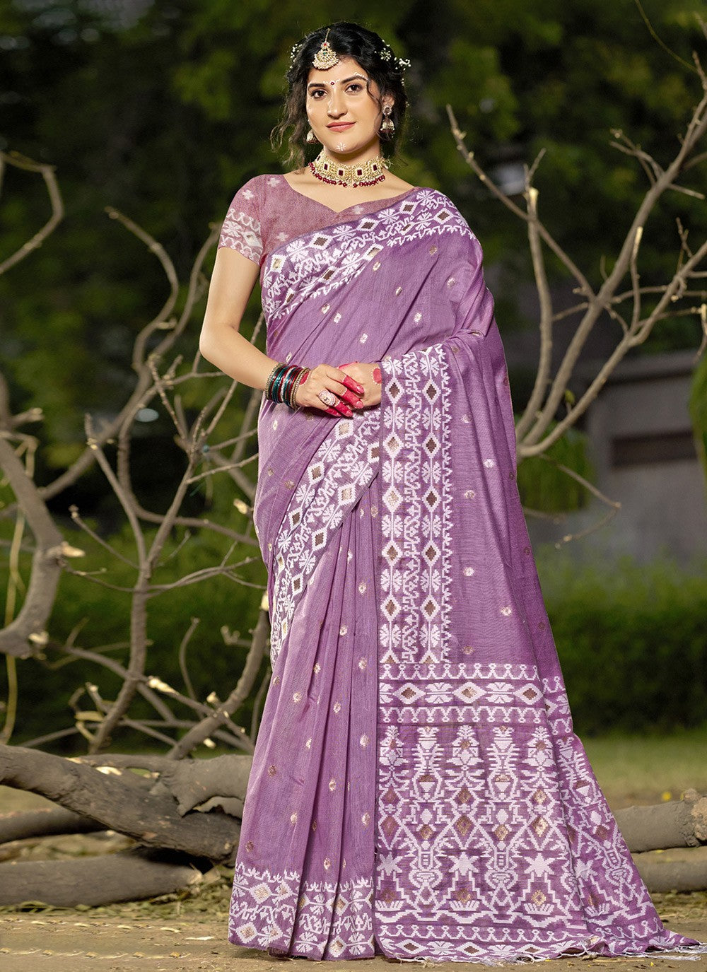 Classic Printed Cotton , Linen Saree - S9780