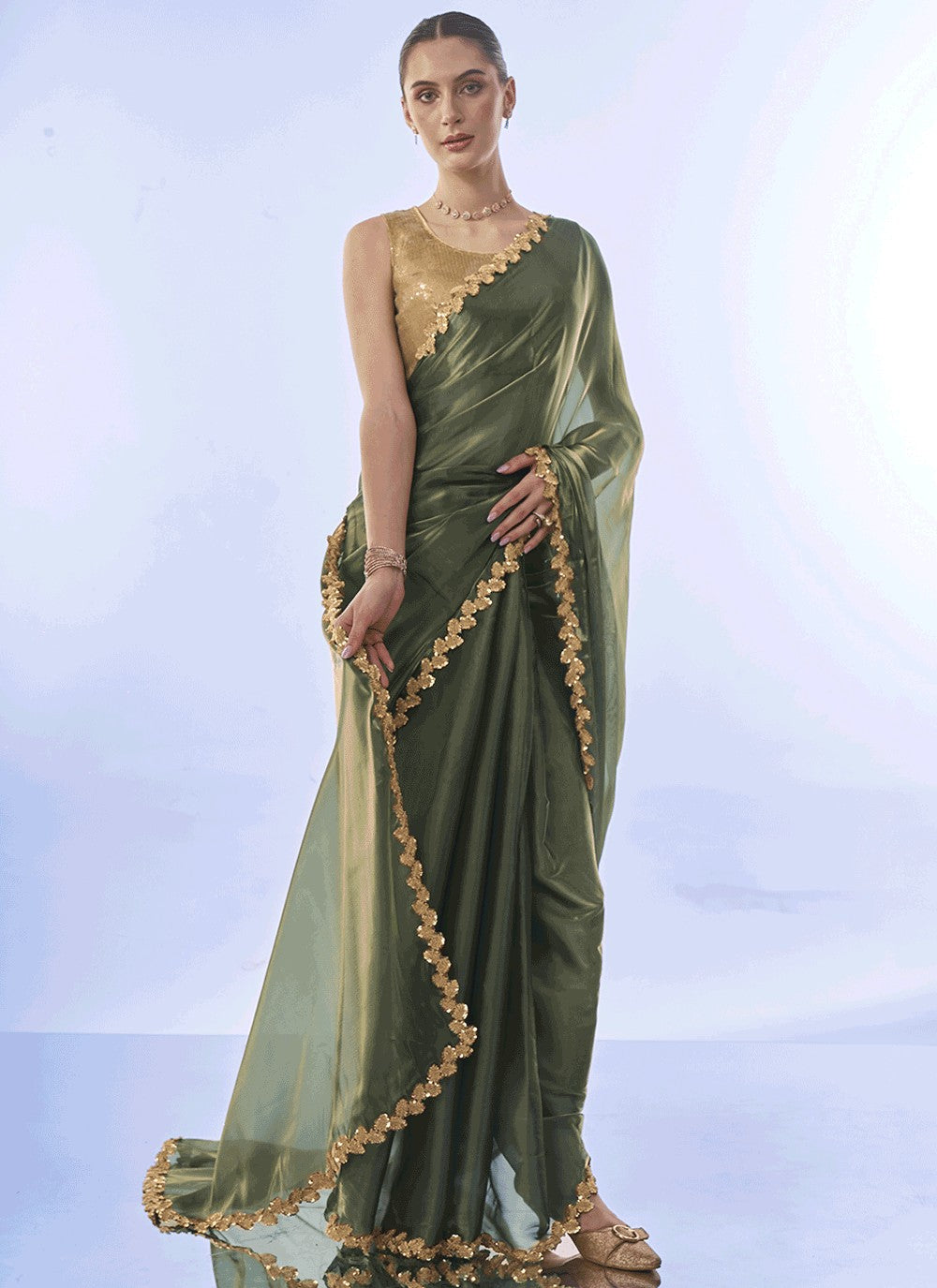 Designer Border Work Jimmy Chu Wine Saree - S10997