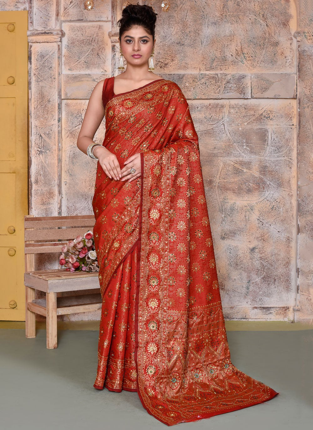 Classic Embroidered Net Saree - S7828