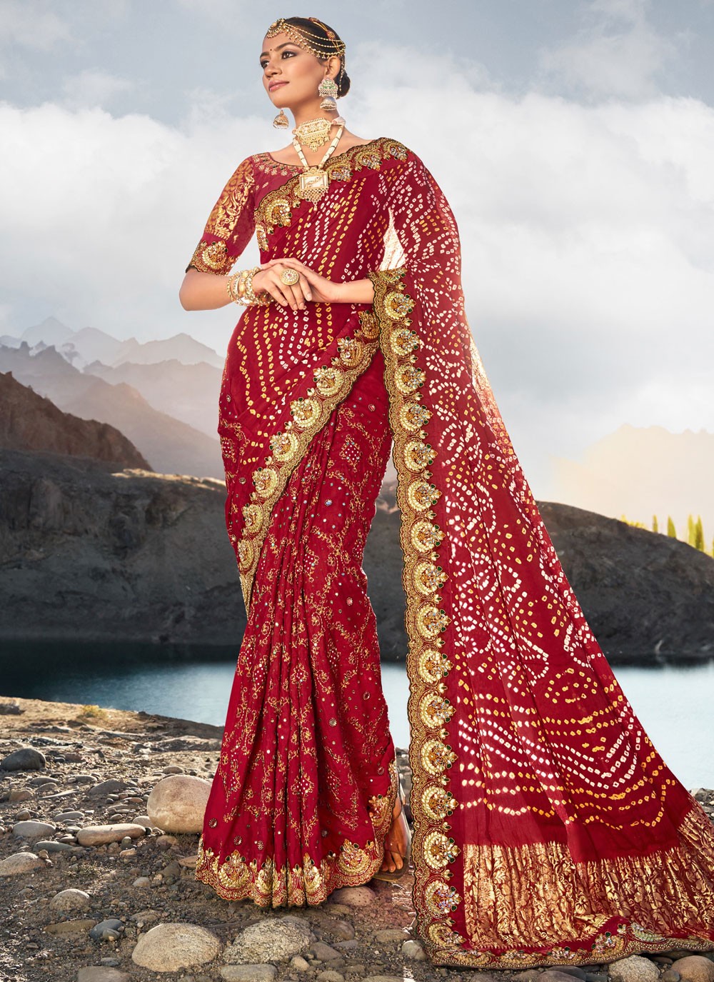 Trendy Bandhej Satin Saree - S4126