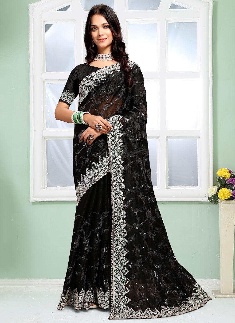 Trendy Embroidered Silk Saree - S5059