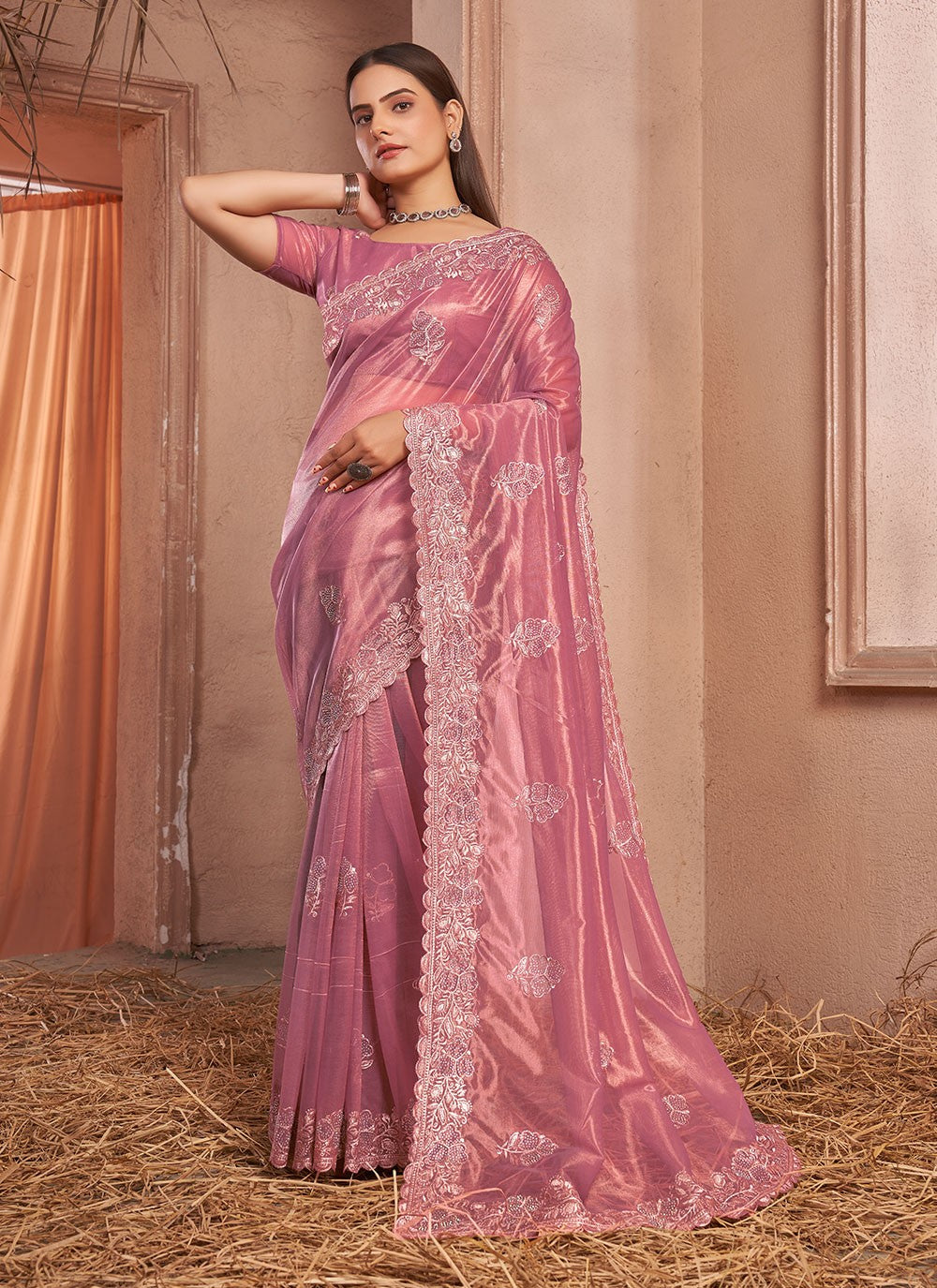 Classic Embroidered Net, Shimmer Saree - S7266