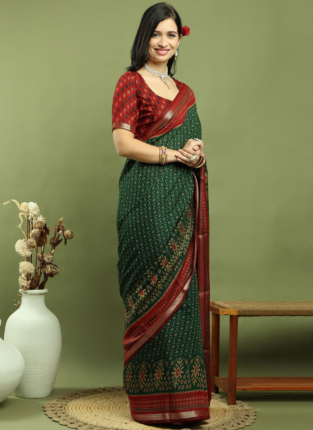 Classic Border Work Silk Blend Saree - S9786