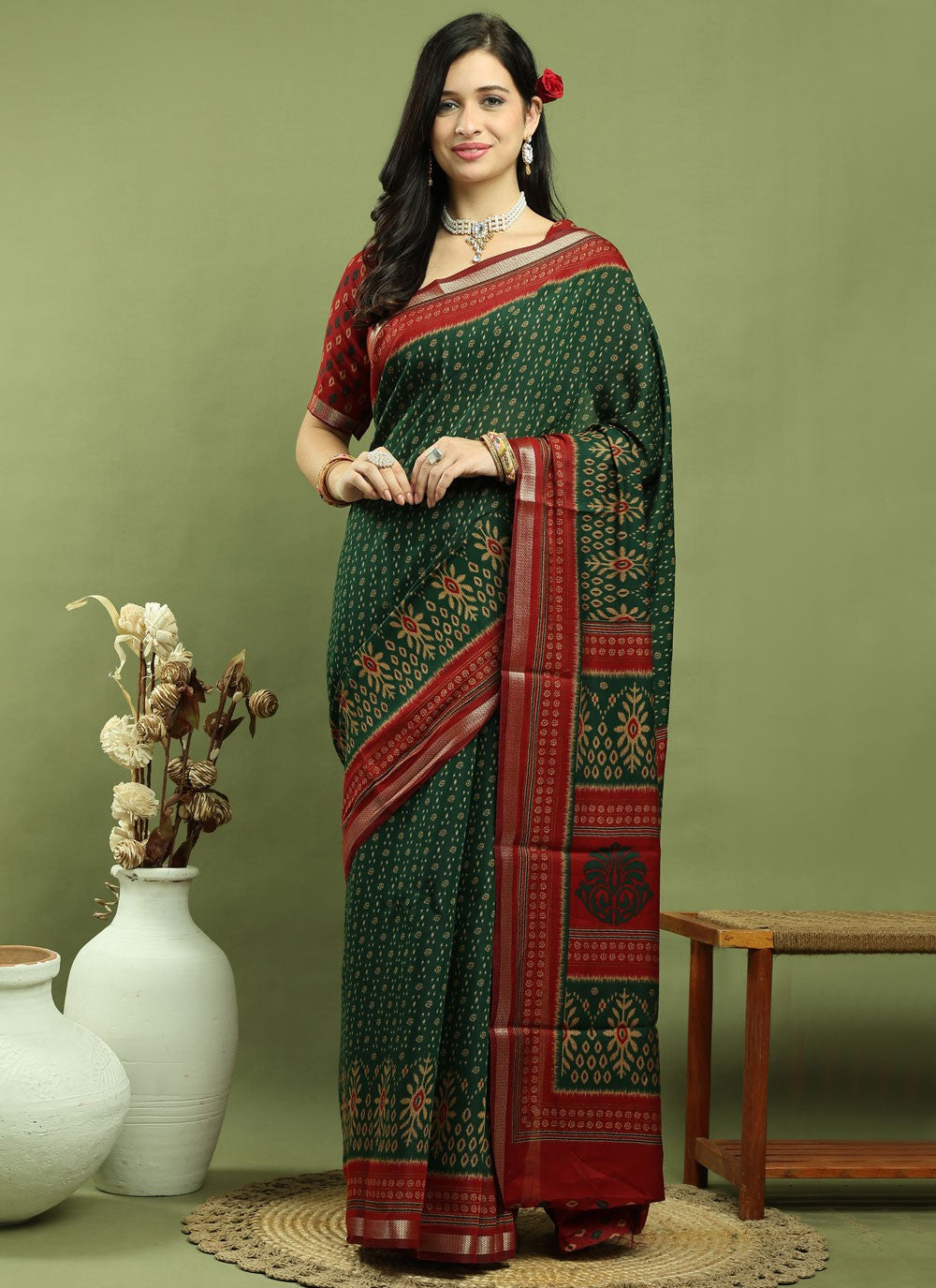 Classic Border Work Silk Blend Saree - S9786