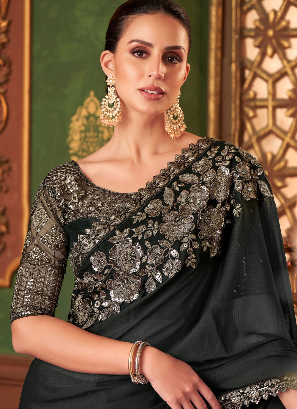 Embroidered, Sequins Chiffon Saree - S11813