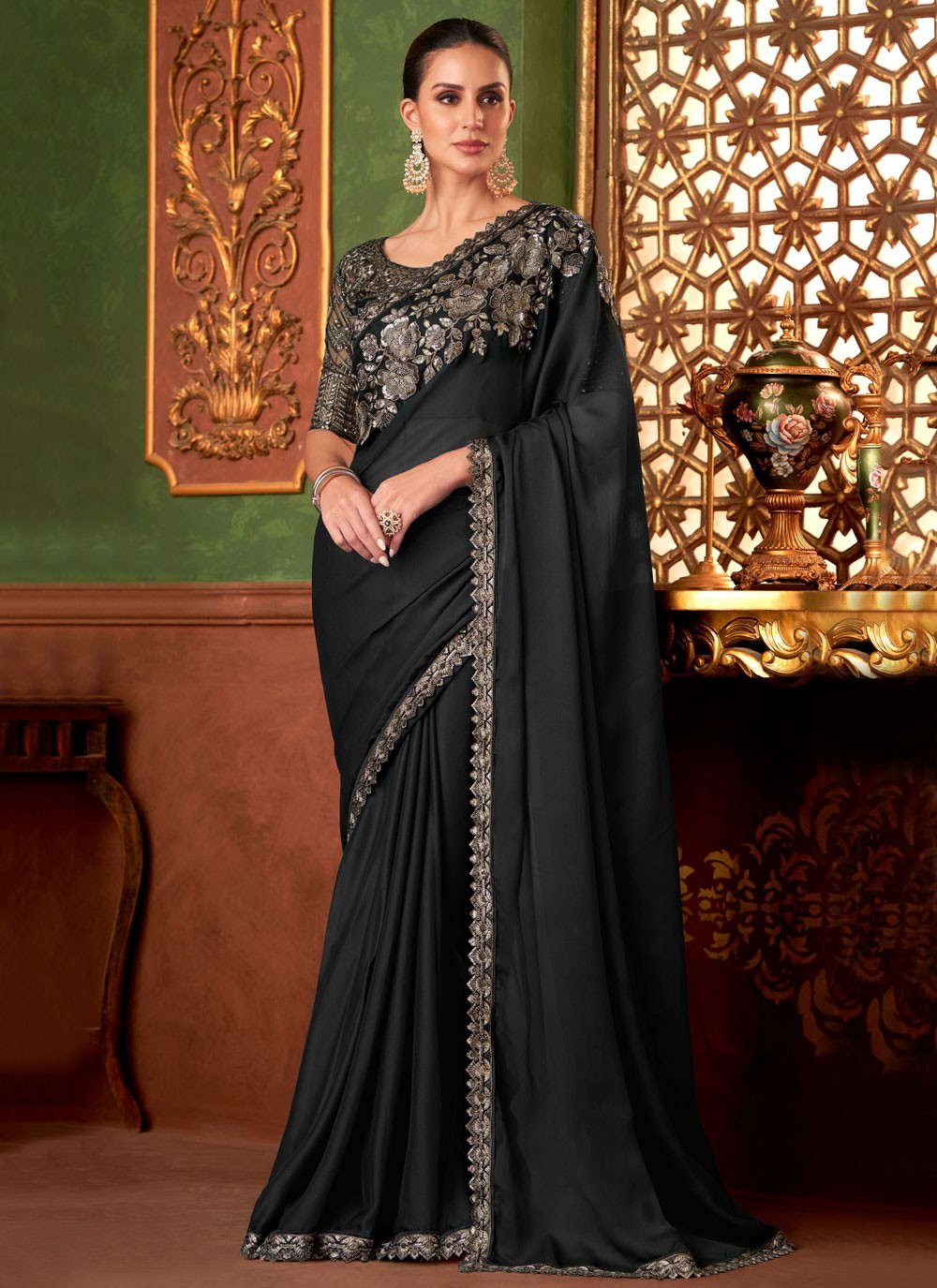 Embroidered, Sequins Chiffon Saree - S11813