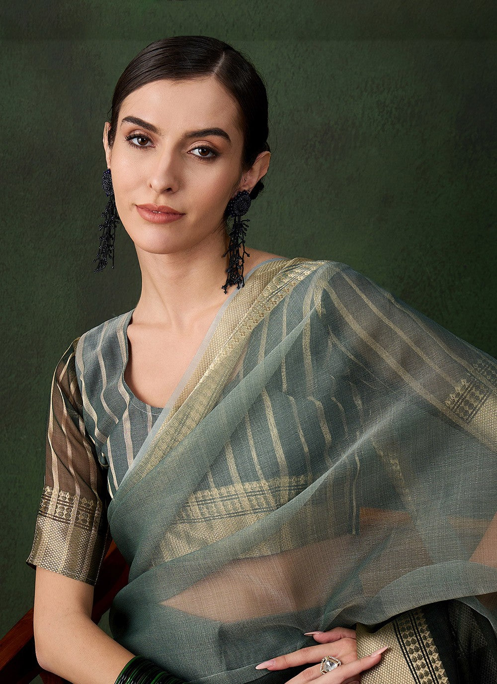 Classic Jacquard Work Khadi, Organza Wine Saree - S10824