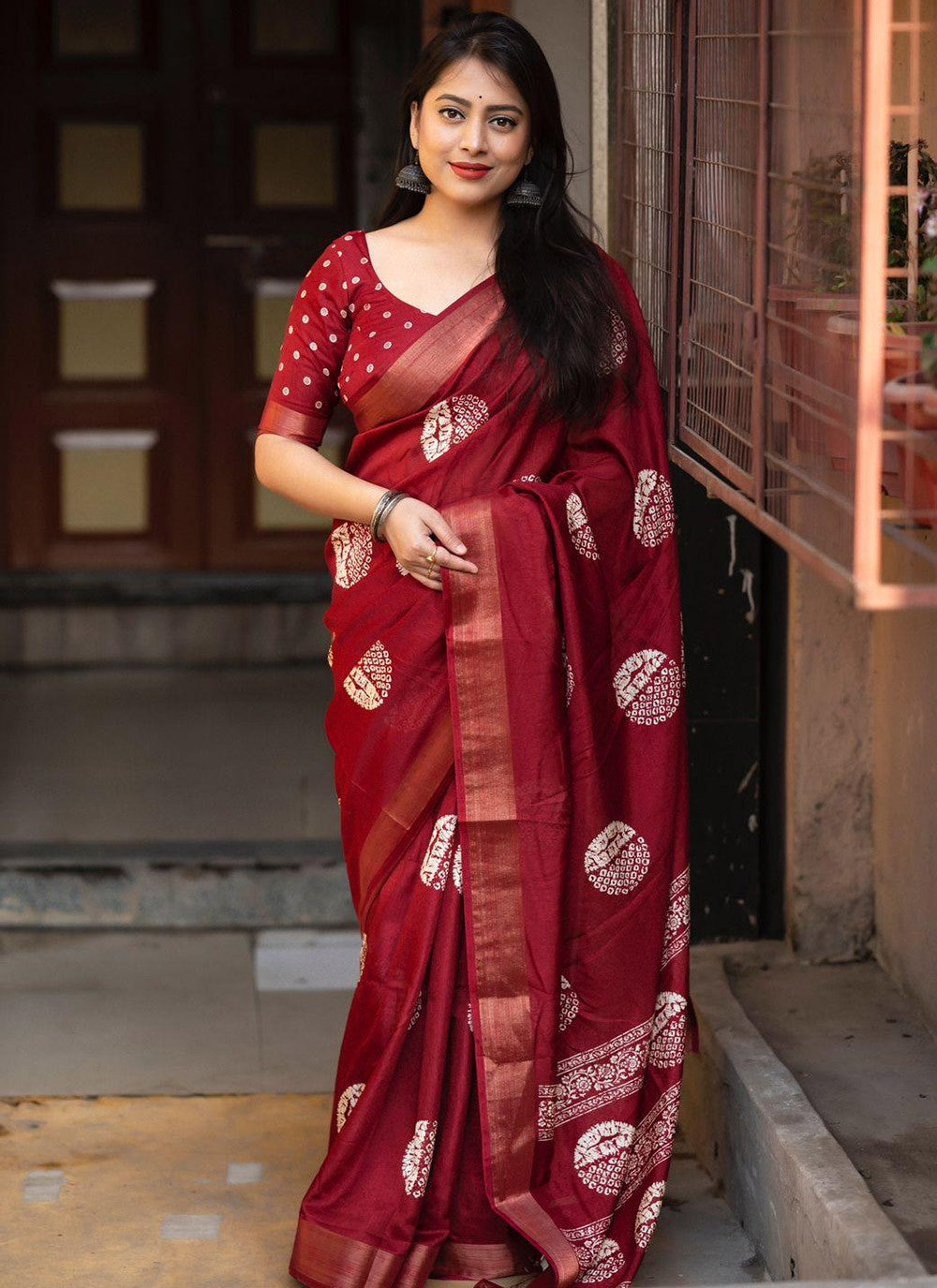 Contemporary Block Print Chanderi Cotton Saree - S5794