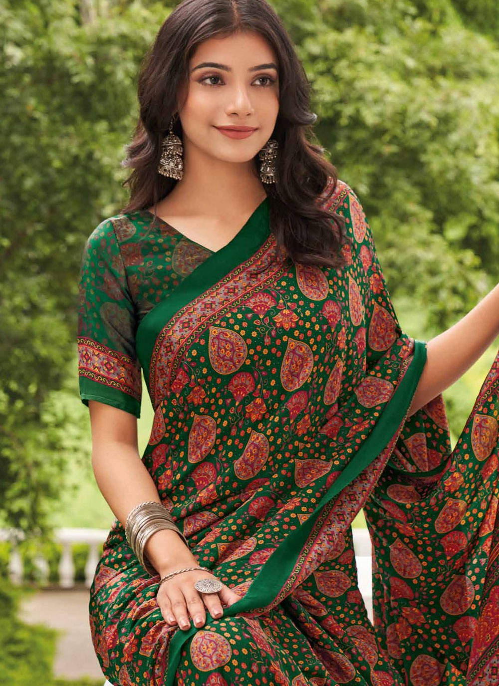 Contemporary Printed Pure Crepe Saree - S9443