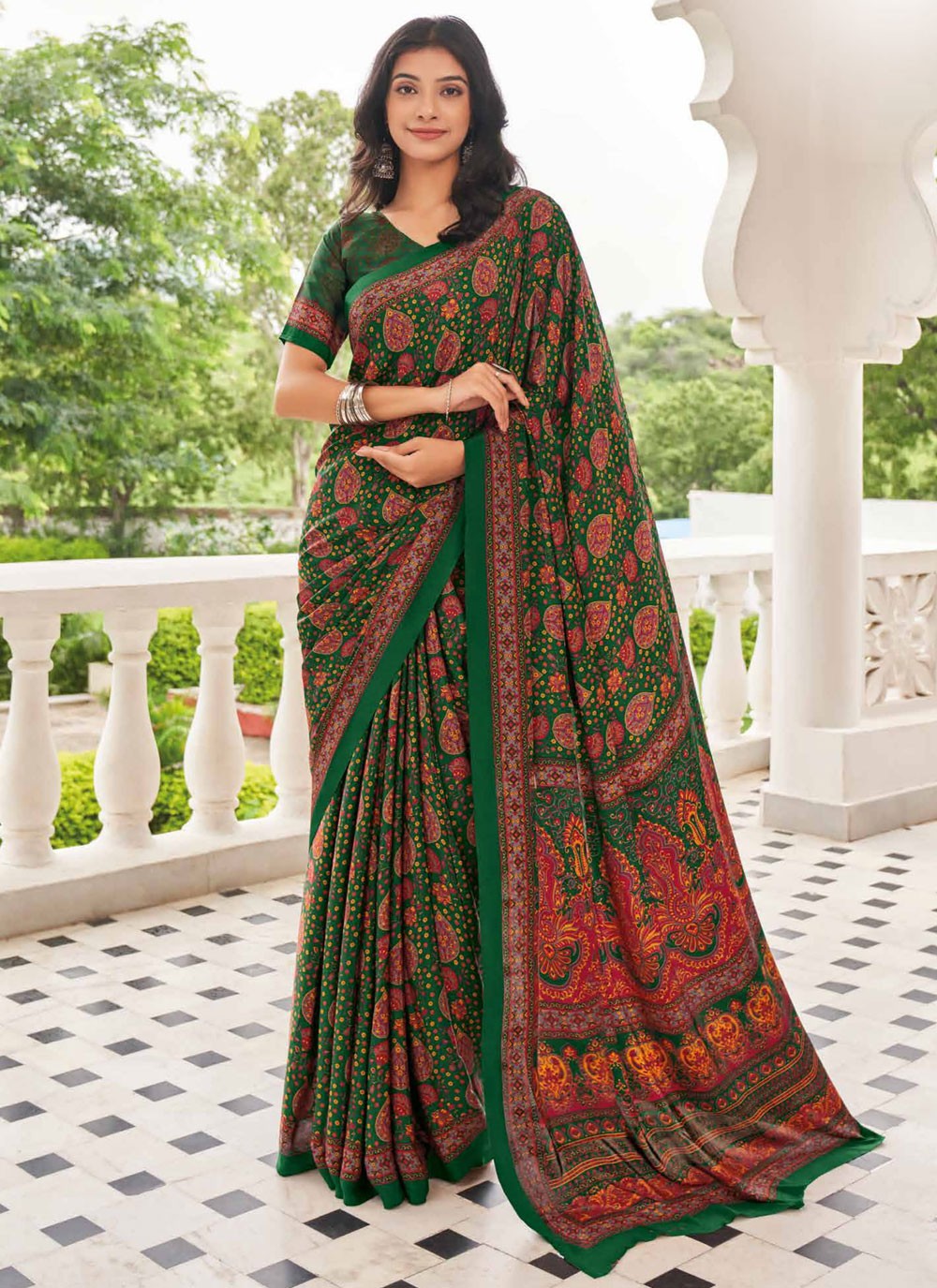 Contemporary Printed Pure Crepe Saree - S9443