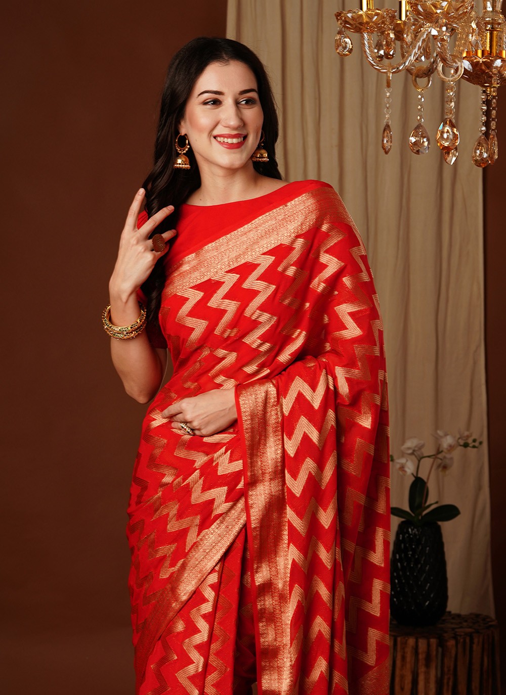 Classic Weaving Zari Pure Georgette Saree - S7628