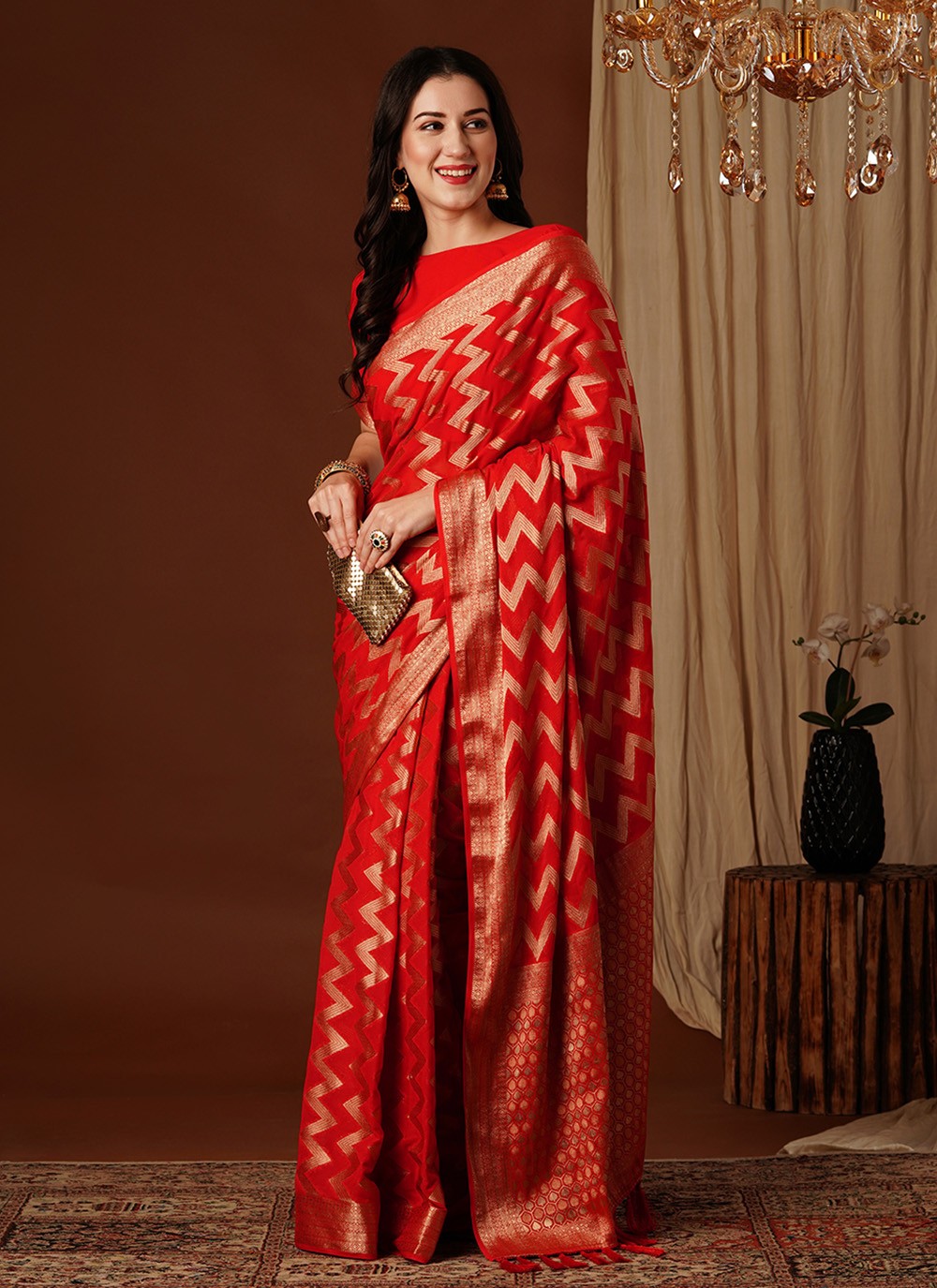 Classic Weaving Zari Pure Georgette Saree - S7628