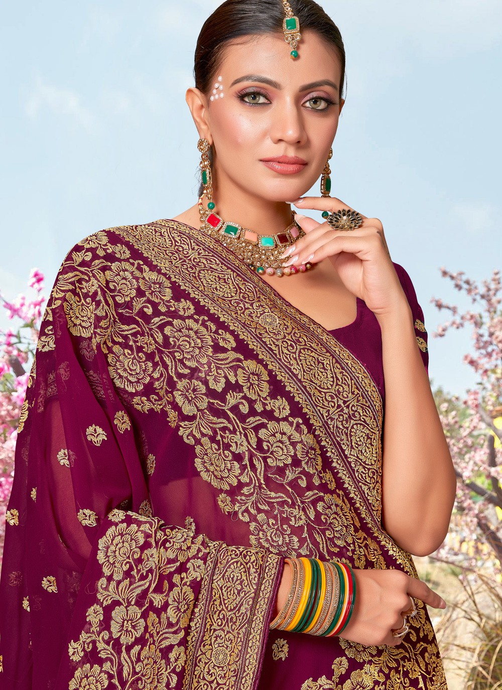 Classic Embroidered Georgette Saree - S3834