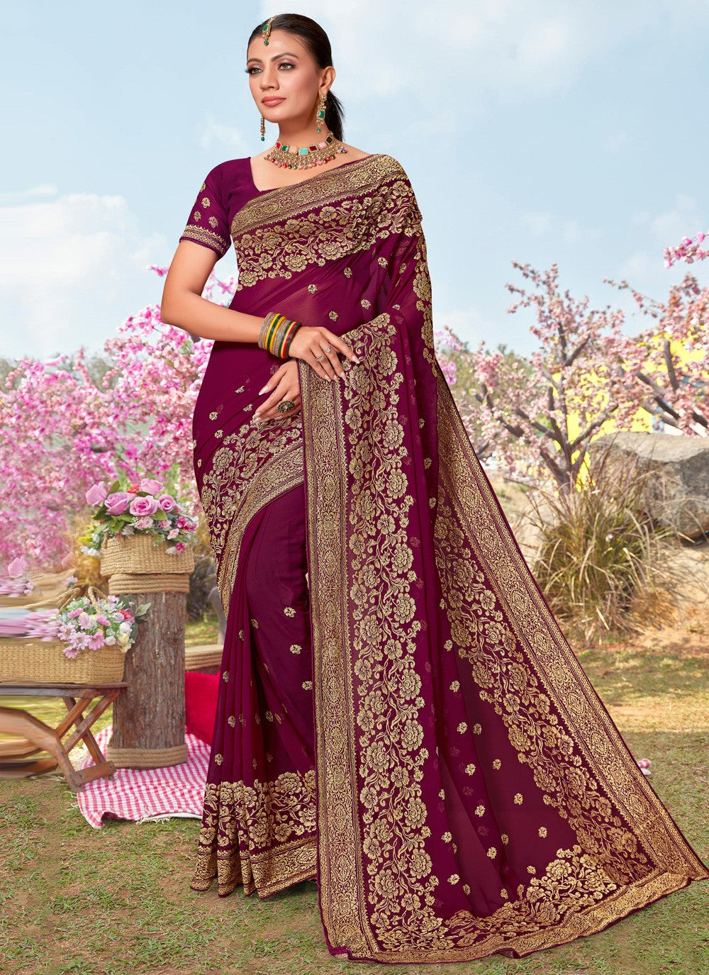 Classic Embroidered Georgette Saree - S3834