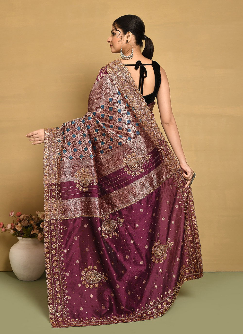 Traditional Hand Embroidery Georgette Saree - S9257