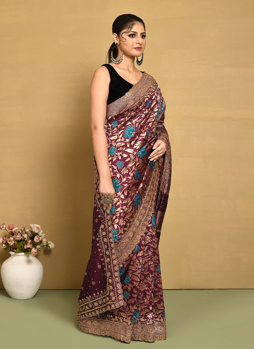 Traditional Hand Embroidery Georgette Saree - S9257