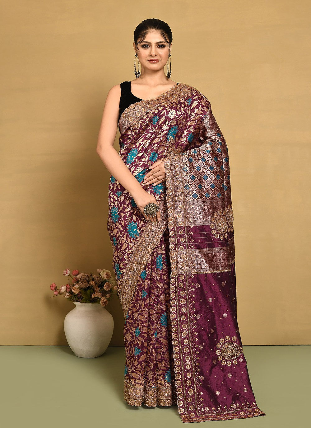 Traditional Hand Embroidery Georgette Saree - S9257