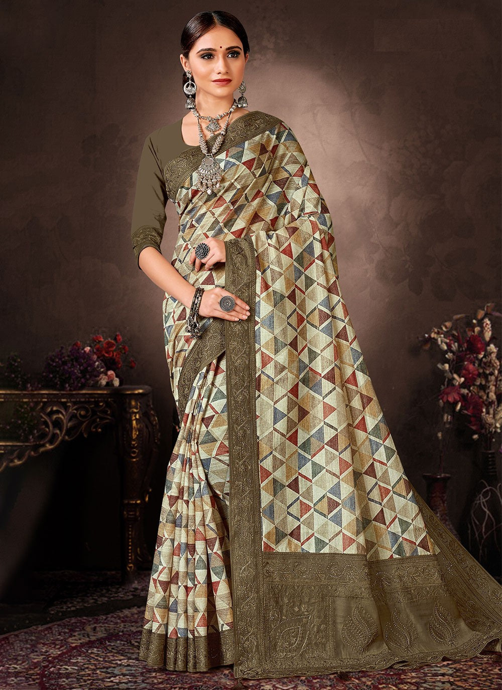 Classic Digital Print Chanderi Silk Saree - S4643