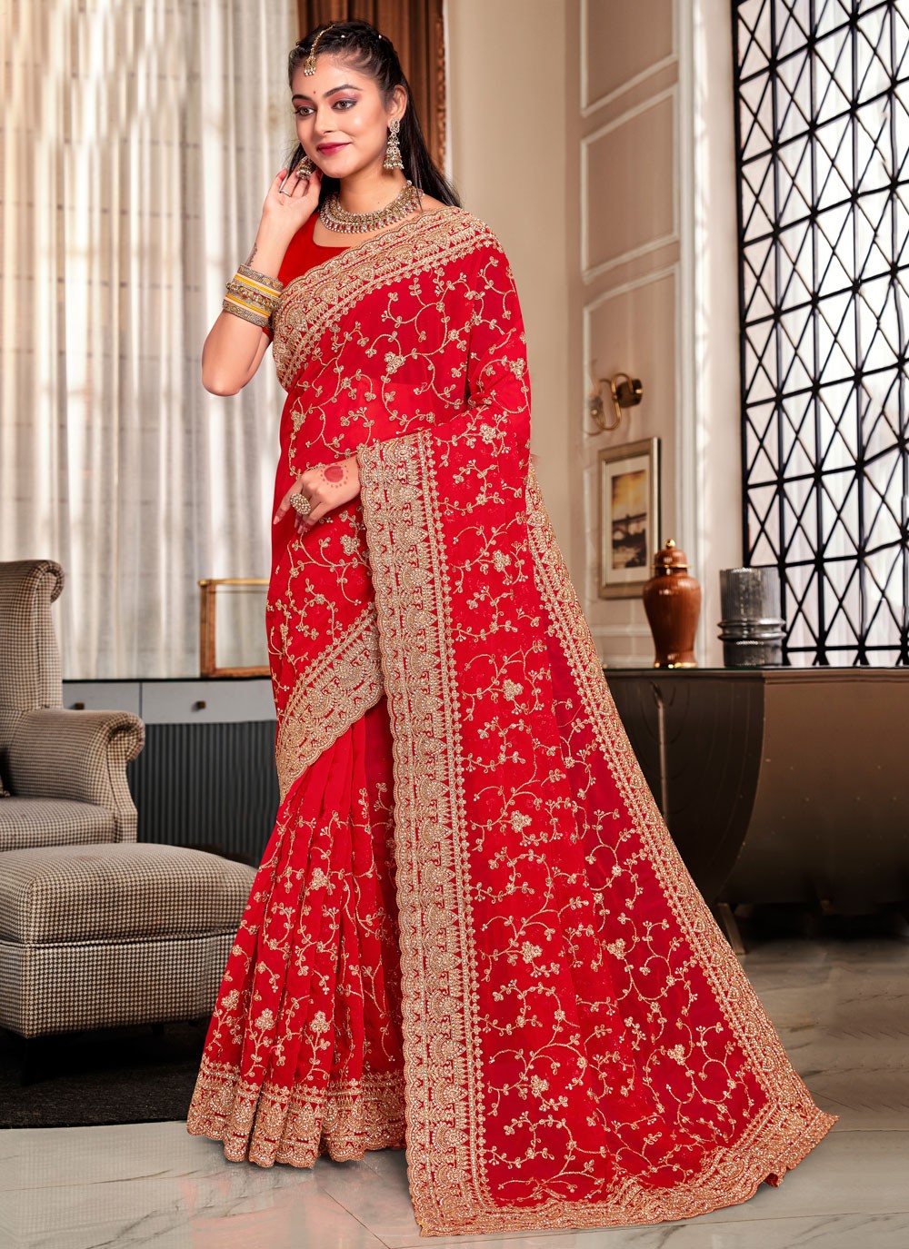 Trendy Cord Georgette Saree - S5426