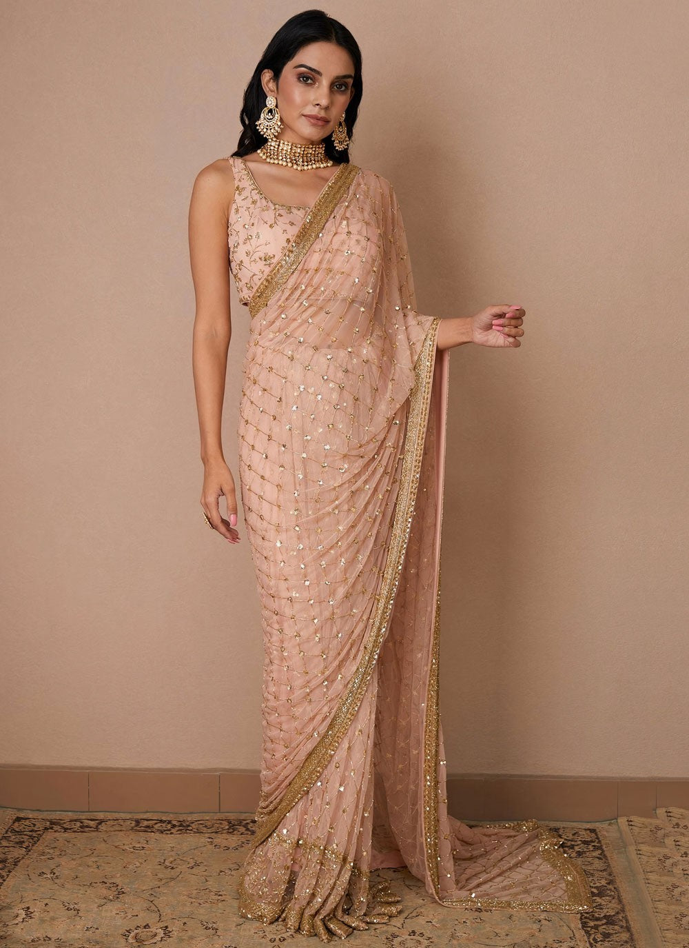 Classic Cord Net Saree - S4288