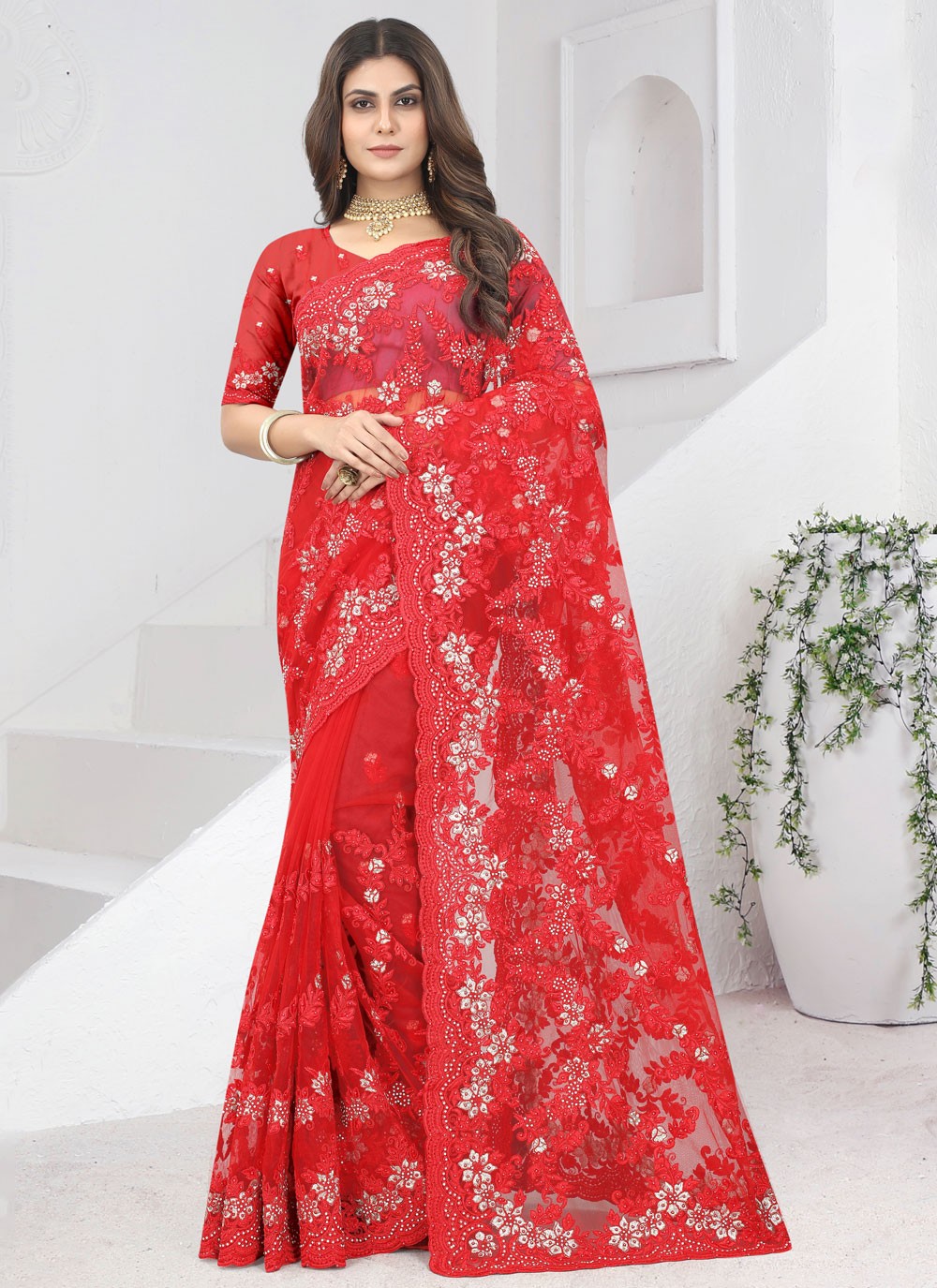 Classic Embroidered Georgette Saree - S7569