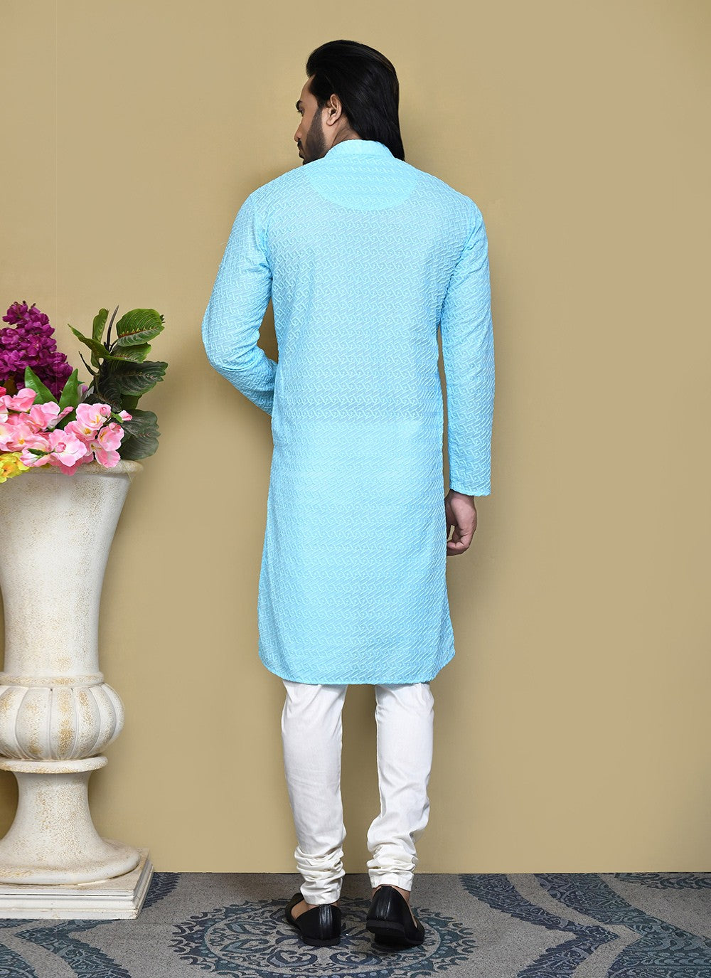 Buttons Cotton Aqua Blue Kurta Pyjama - M7803