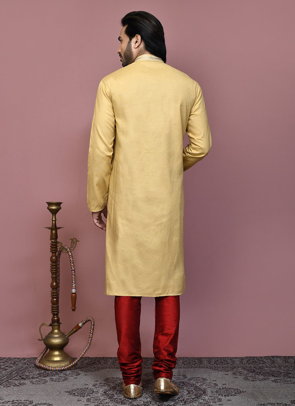 Embroidered Cotton Beige Kurta Pyjama - M7894