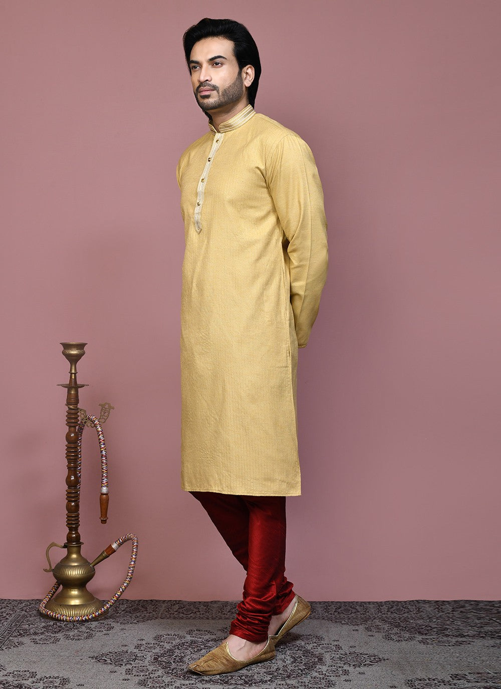 Embroidered Cotton Beige Kurta Pyjama - M7894