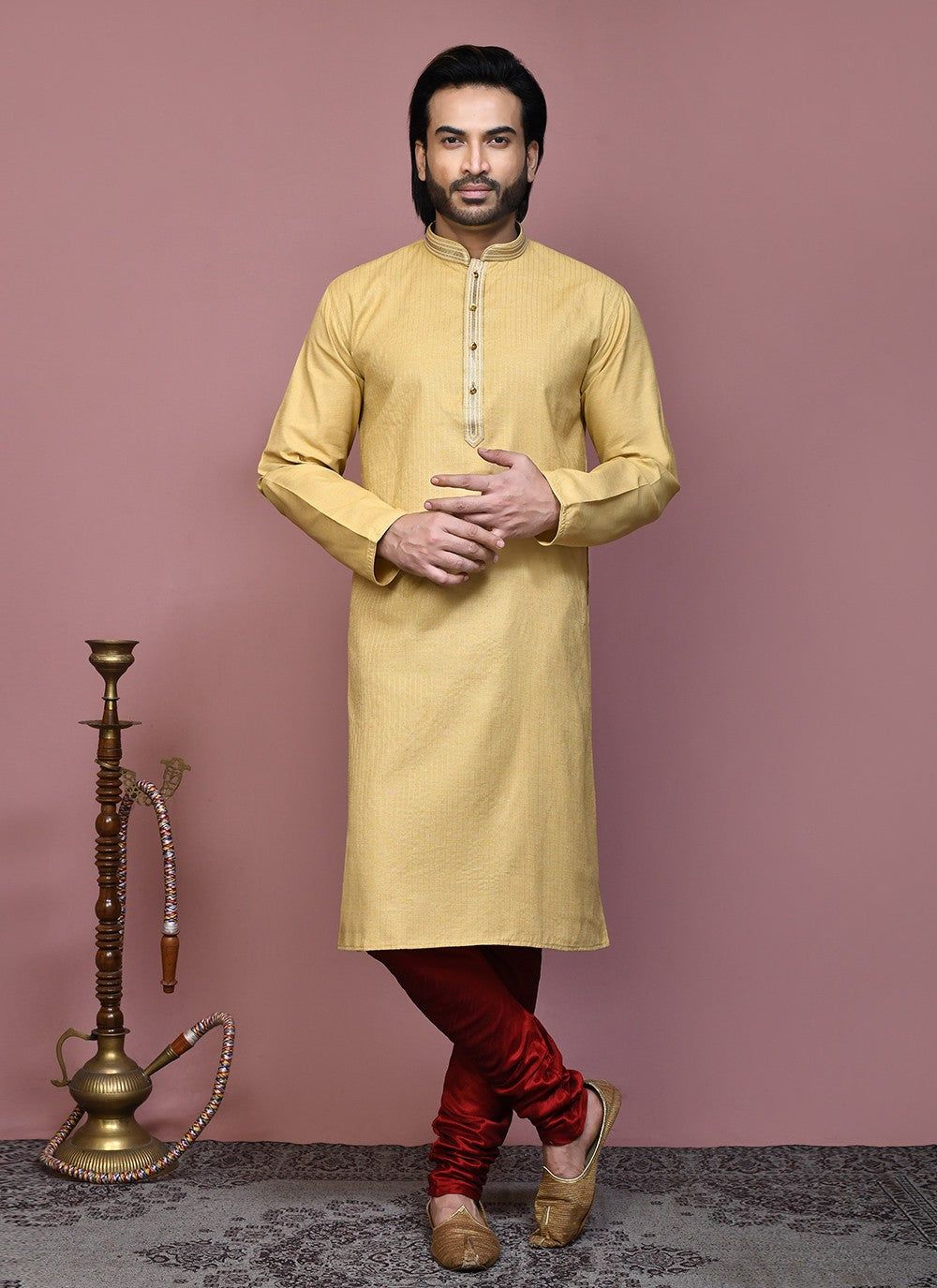 Embroidered Cotton Beige Kurta Pyjama - M7894