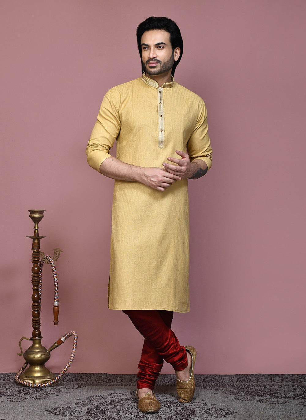 Embroidered Cotton Beige Kurta Pyjama - M7894