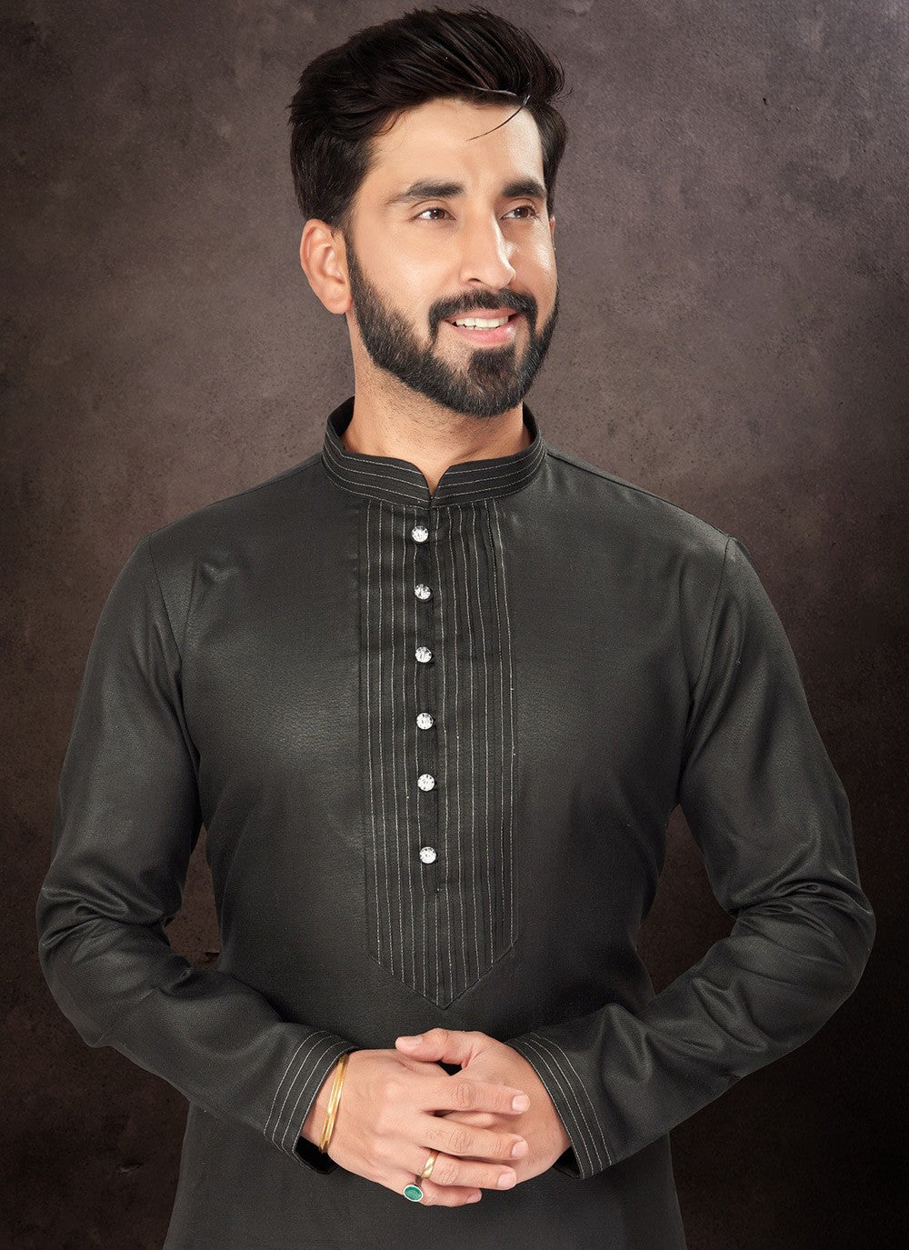 Fancy Work Cotton Black Kurta Pyjama - M7216