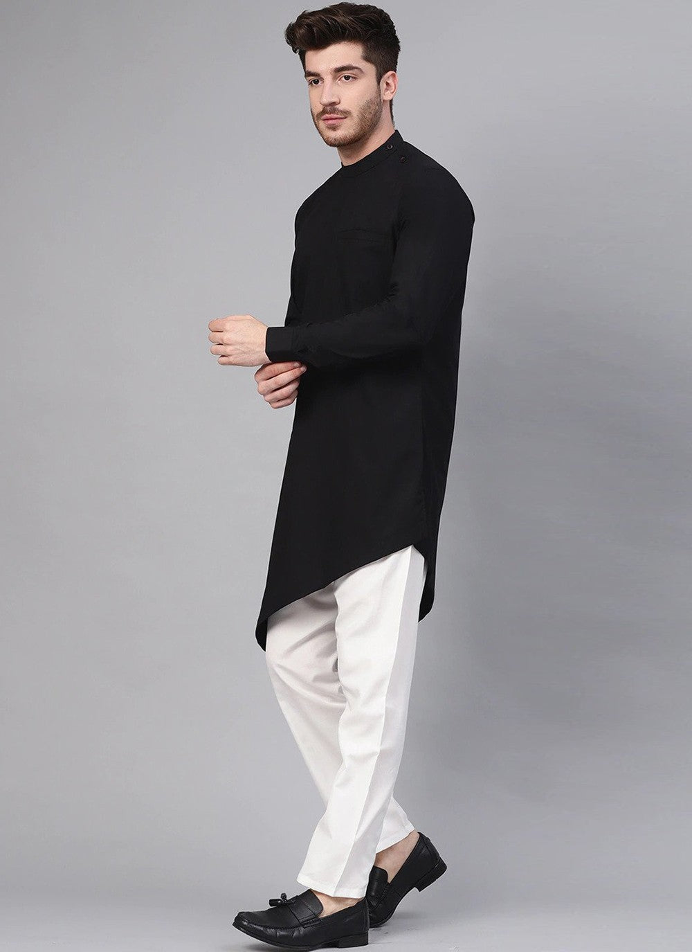 Plain Cotton Black Indo Western - M2430