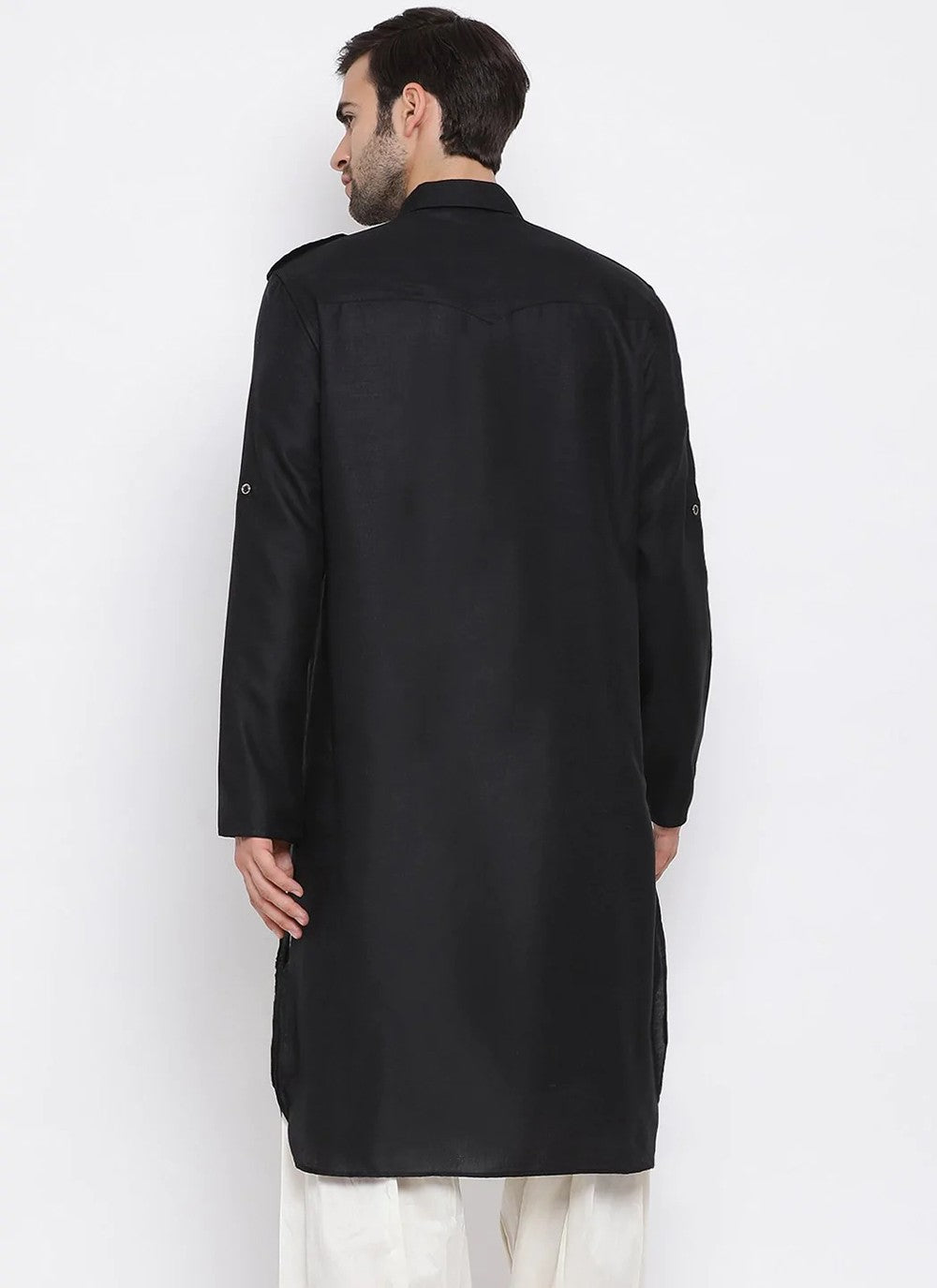 Plain Cotton Black Kurta Pyjama - M3853