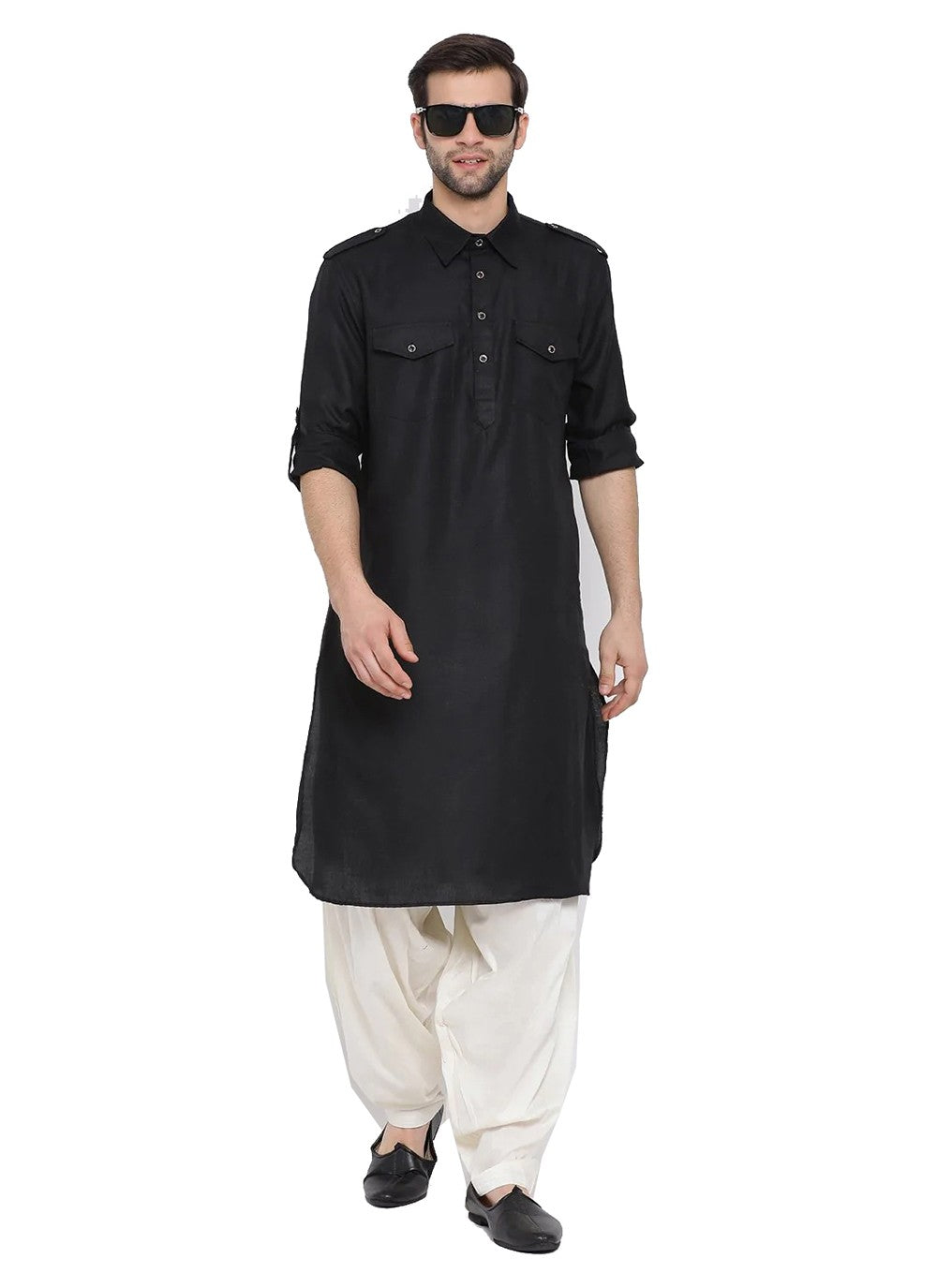 Plain Cotton Black Kurta Pyjama - M3853