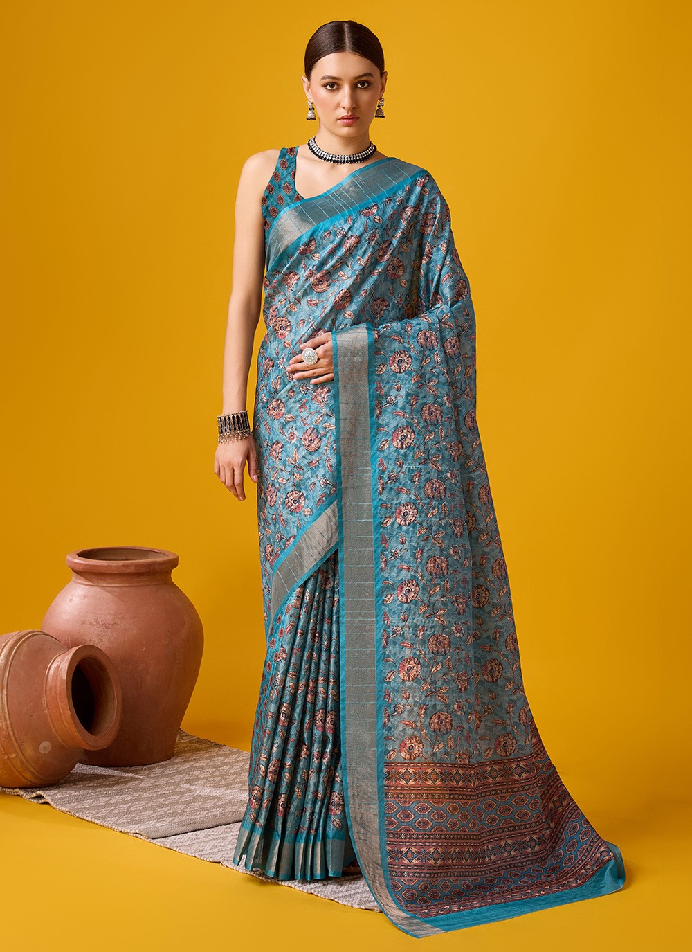 Classic Digital Print Cotton Saree - S6142