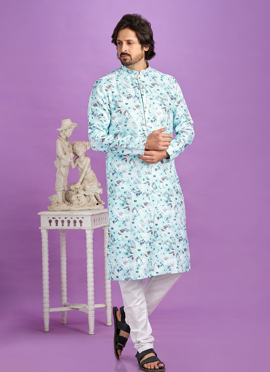 Digital Print Cotton Blue Kurta Pyjama - M6960