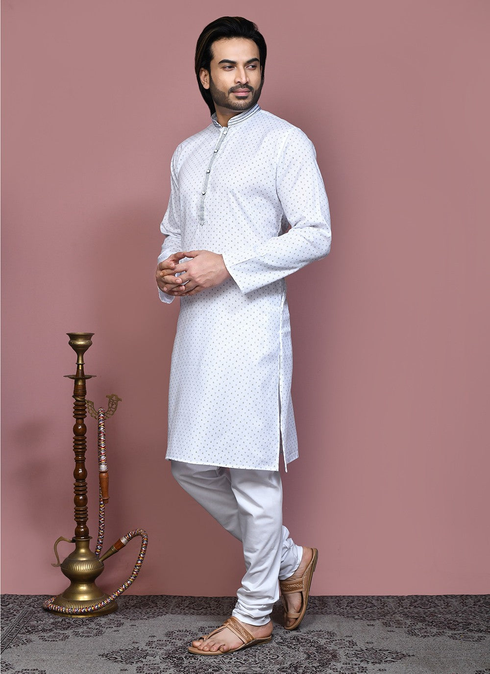 Printed Cotton Blue Kurta Pyjama - M7920