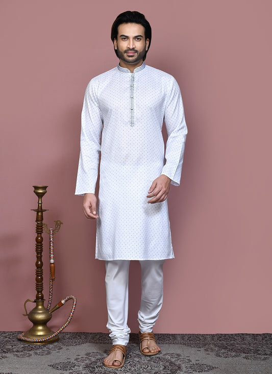 Printed Cotton Blue Kurta Pyjama - M7920