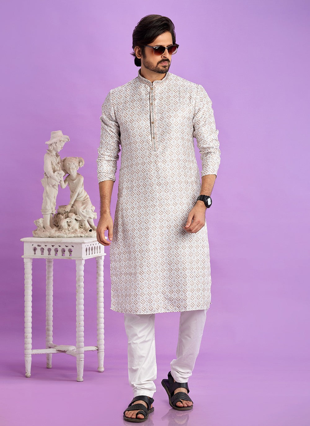 Digital Print Cotton Brown Kurta Pyjama - M6950