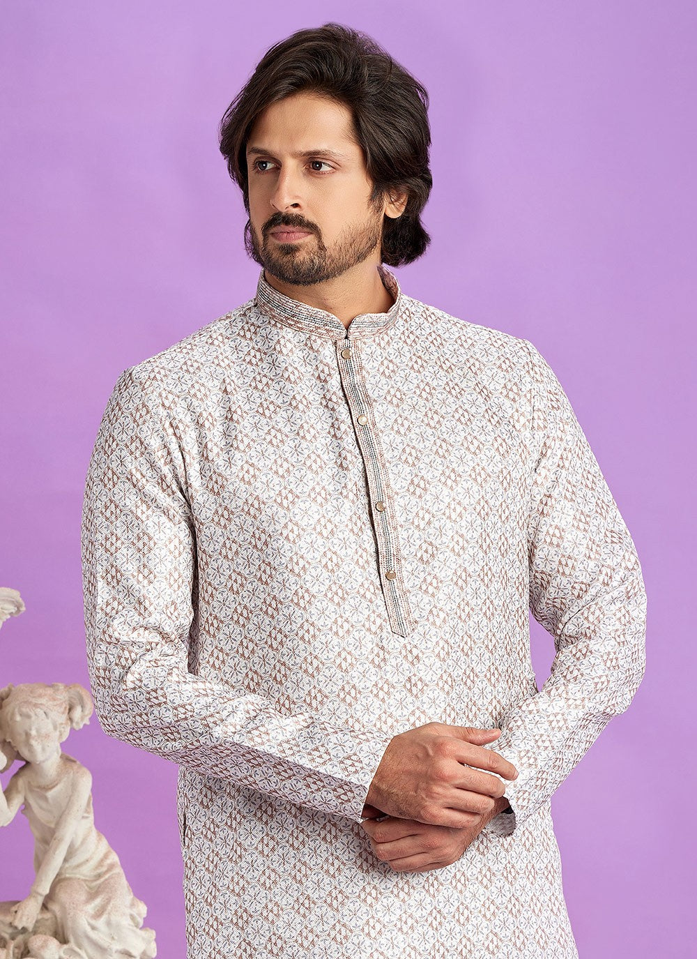 Digital Print Cotton Brown Kurta Pyjama - M6950