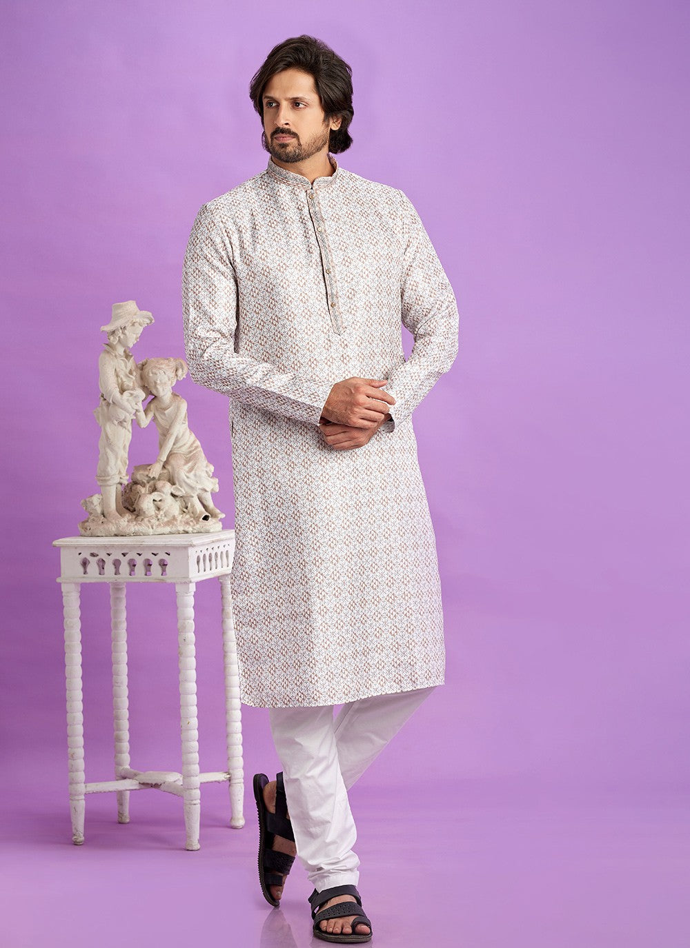 Digital Print Cotton Brown Kurta Pyjama - M6950