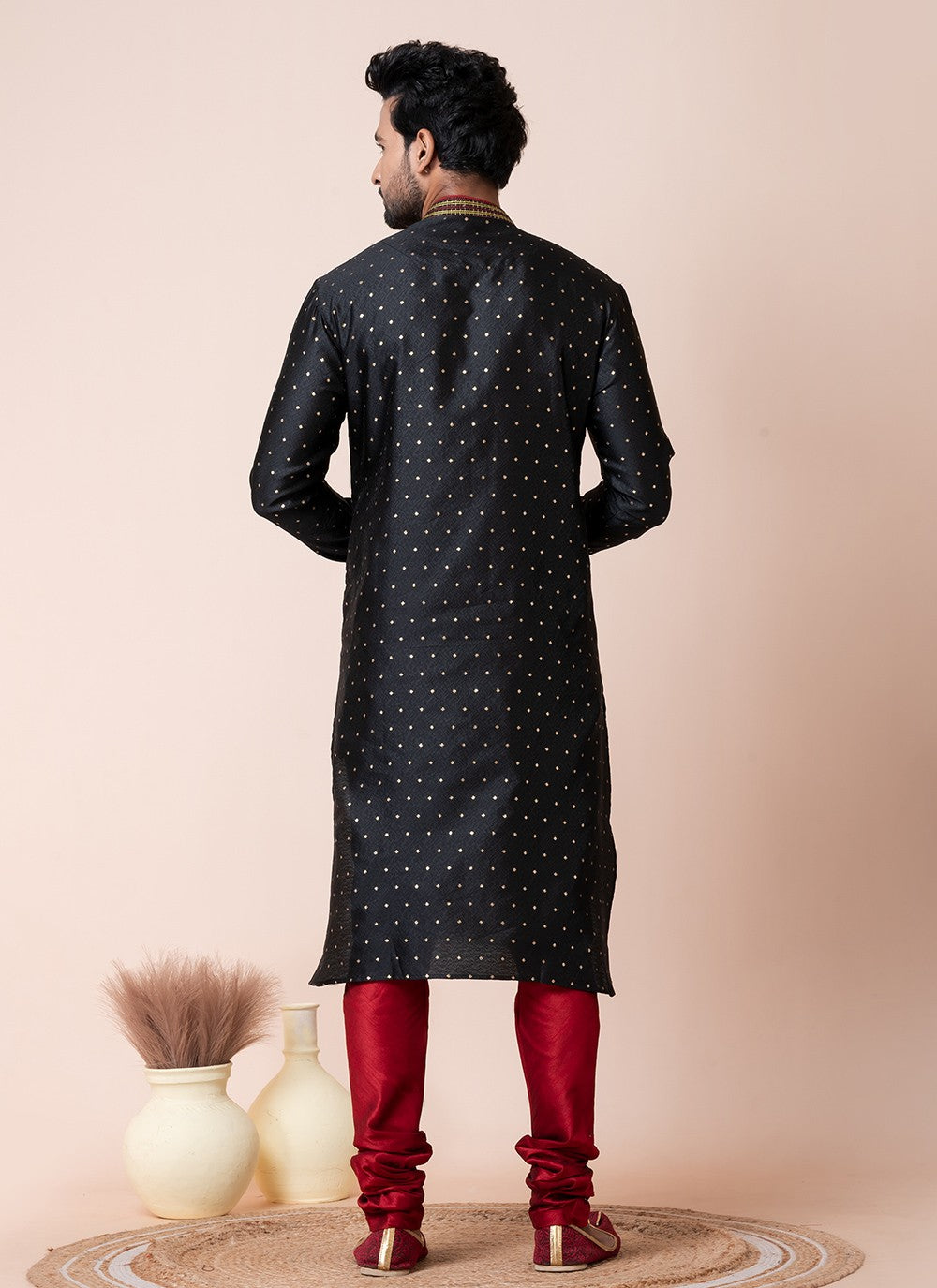 Buttons Cotton Black Kurta Pyjama - M8587