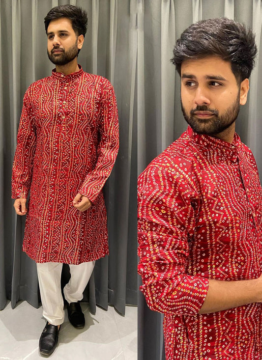 Buttons Cotton Red Kurta - M8530