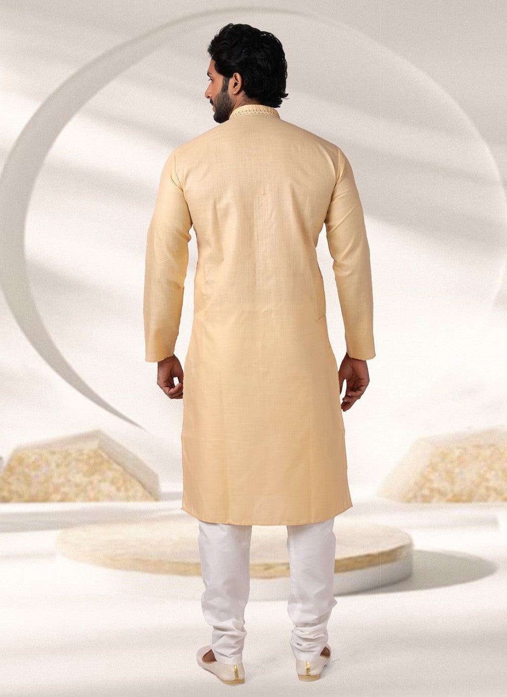 Embroidered Cotton , Rayon Cream Kurta Pyjama - M7002