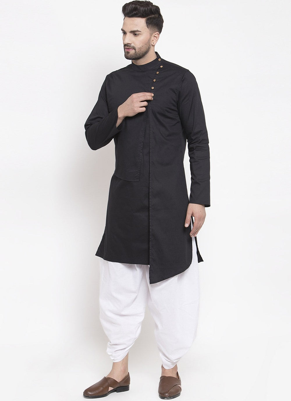 Plain Cotton Black Dhoti Kurta - M1984