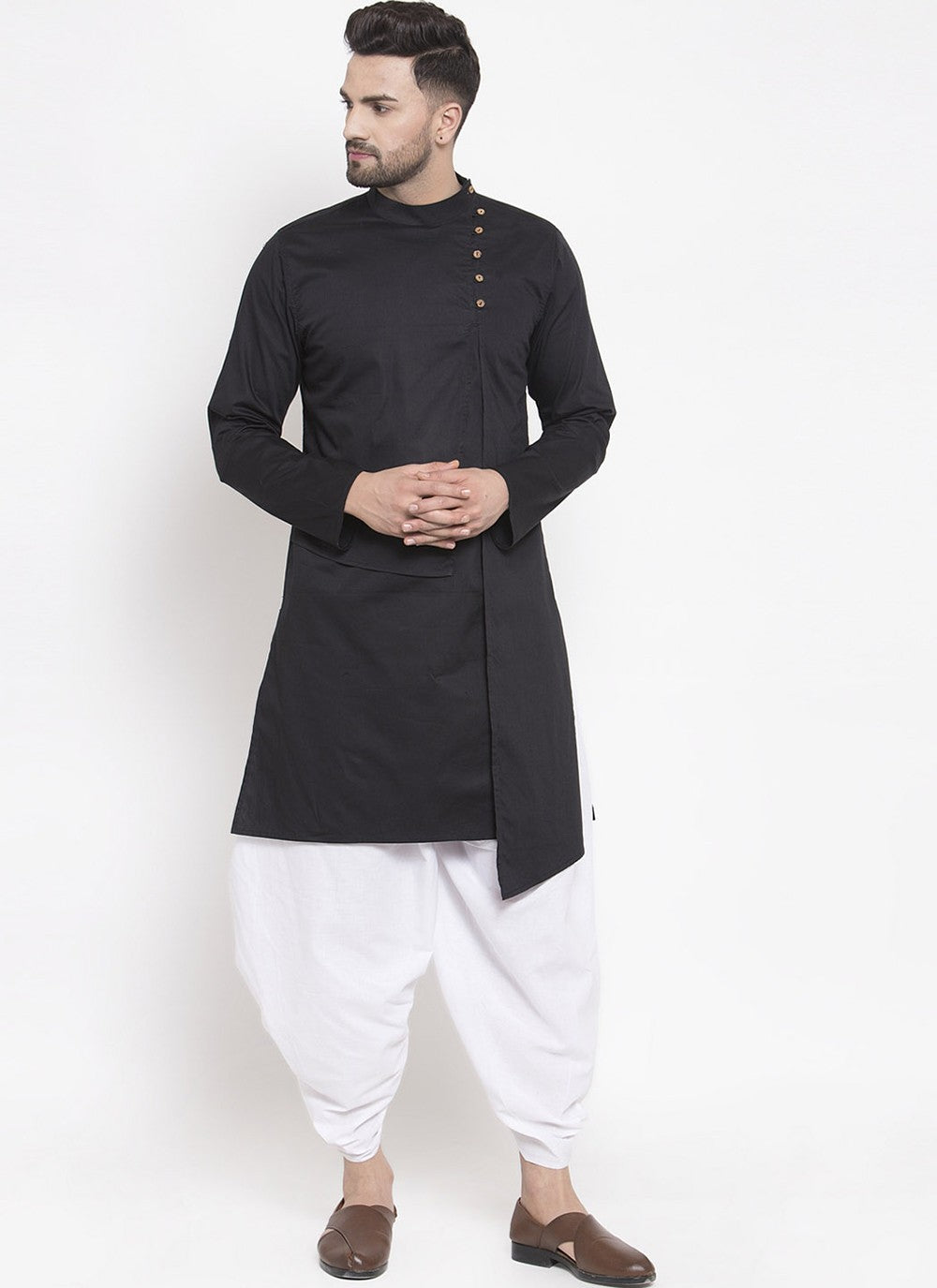 Plain Cotton Black Dhoti Kurta - M1984