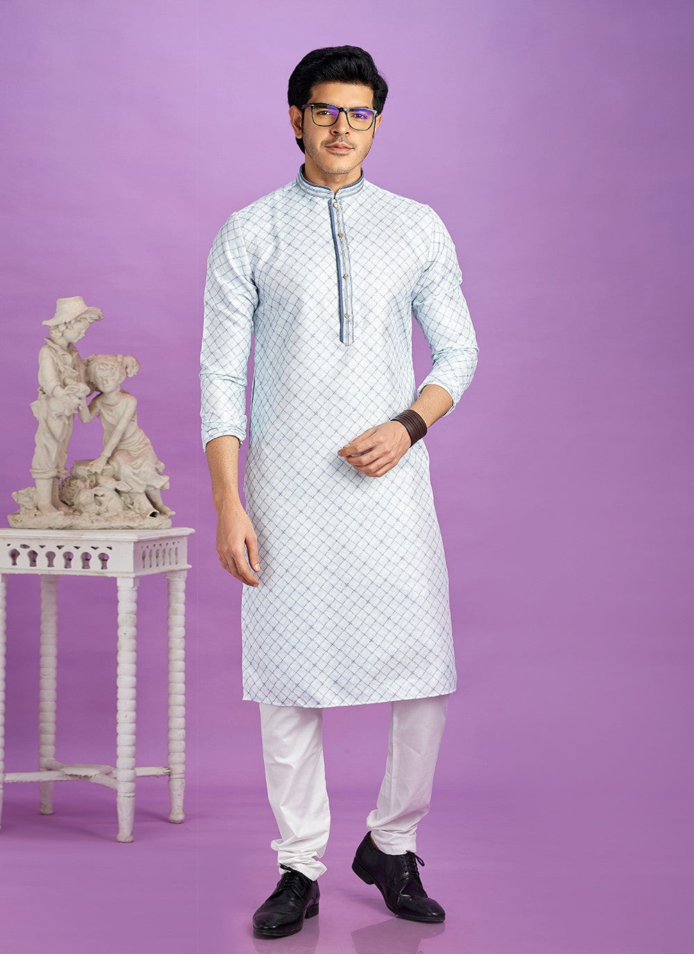 Digital Print Cotton Blue Kurta Pyjama - M6947